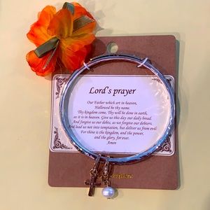 “LORD’S PRAYER” Silvertone with Goldtone Twisted Bangle Bracelet with Charms
